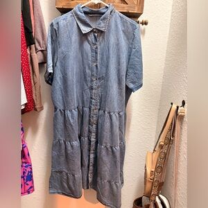 Denim Blue Button-Up Midi Dress